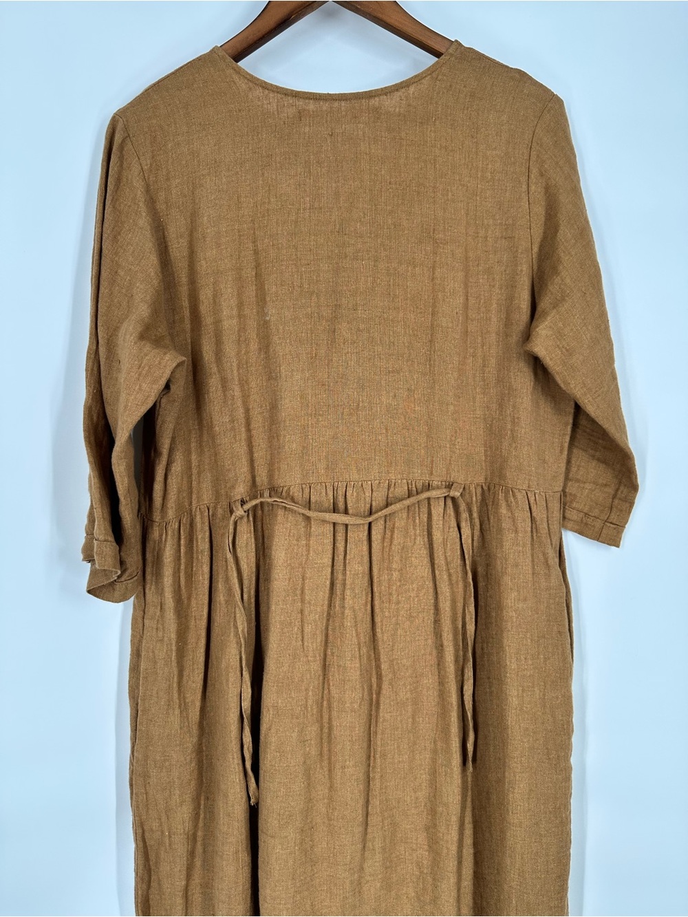 PYNE & SMITH European Flax Linen No.14 Full Length Pocket Dress Caramel Size L - Picture 4 of 16